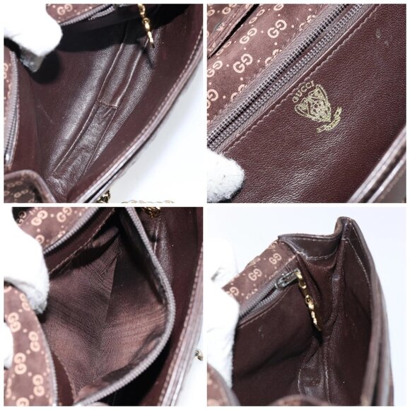 GUCCI Micro GG Canvas Chain Shoulder Bag Suede Brown Gold Auth BA6560 - Picture 15 of 16